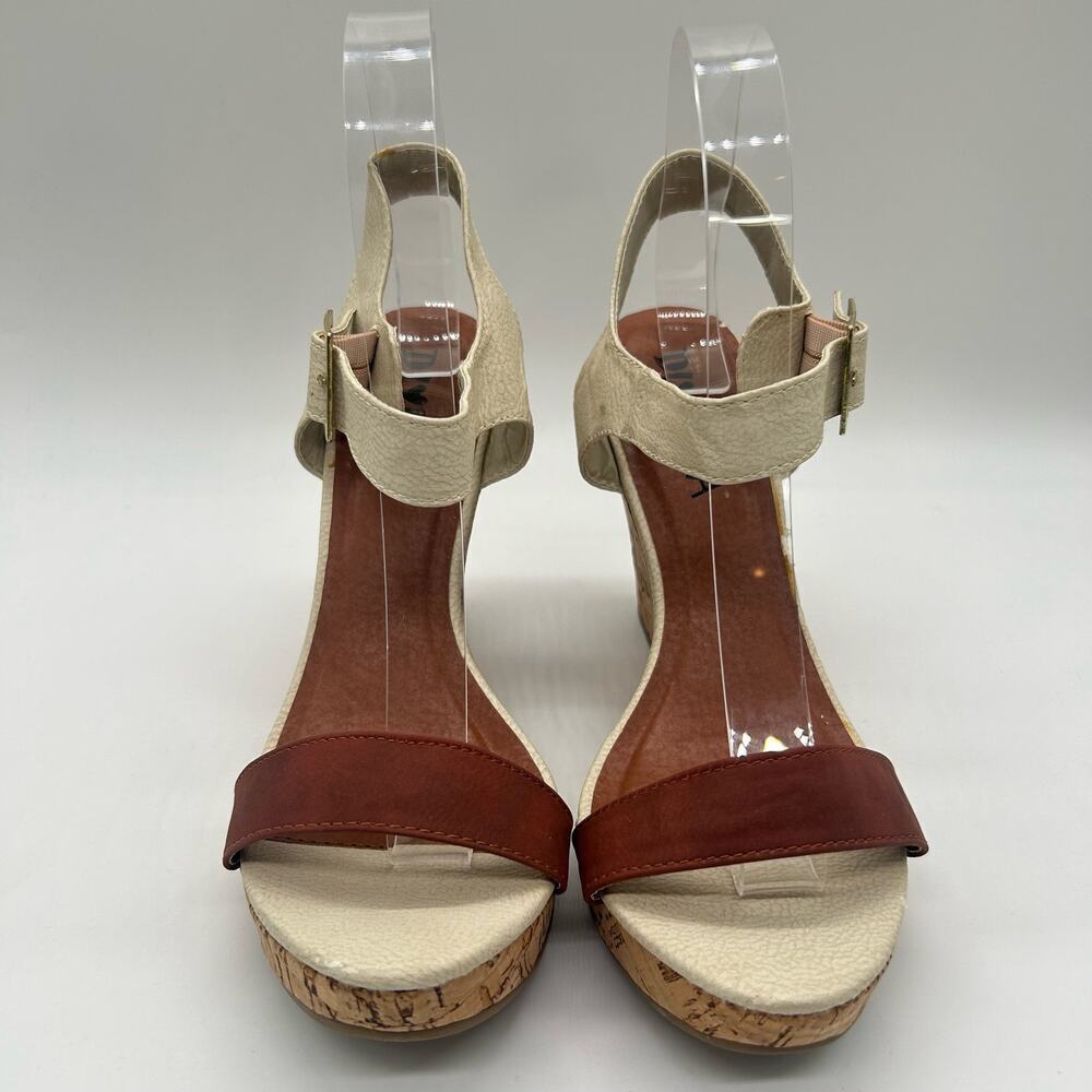 Diviana Sandal Womens Brown Cream‎ 8 Ankle Strap Open Toe Wedge Sandal NEW